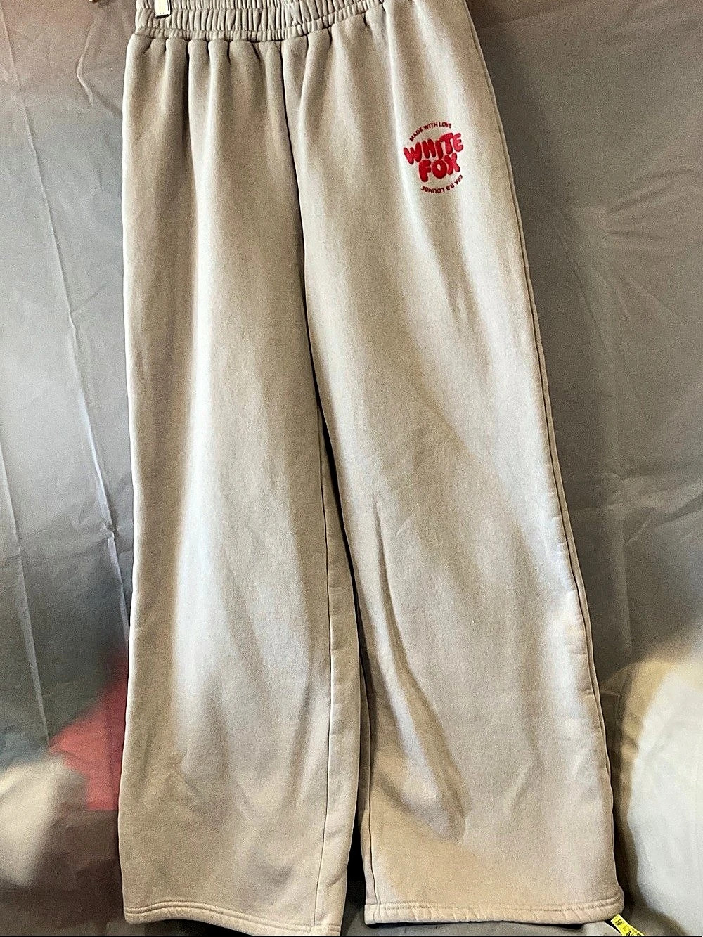 White Fox With Love For You Wide Leg Sweatpants Cream Small